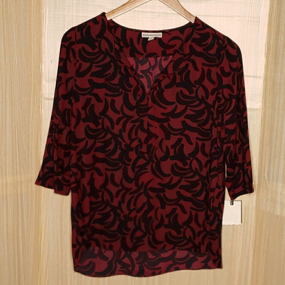 Dana Buchman Womens New Black Red Abstract Tunic  Blouse Large
